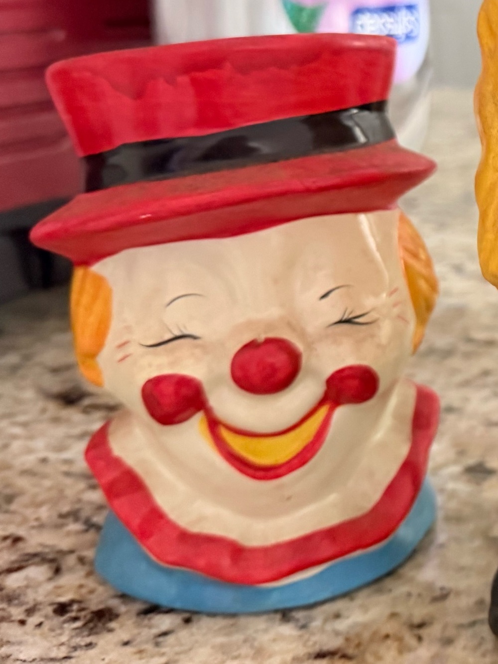 Ceramic Clown Head Figurine with Red Hat